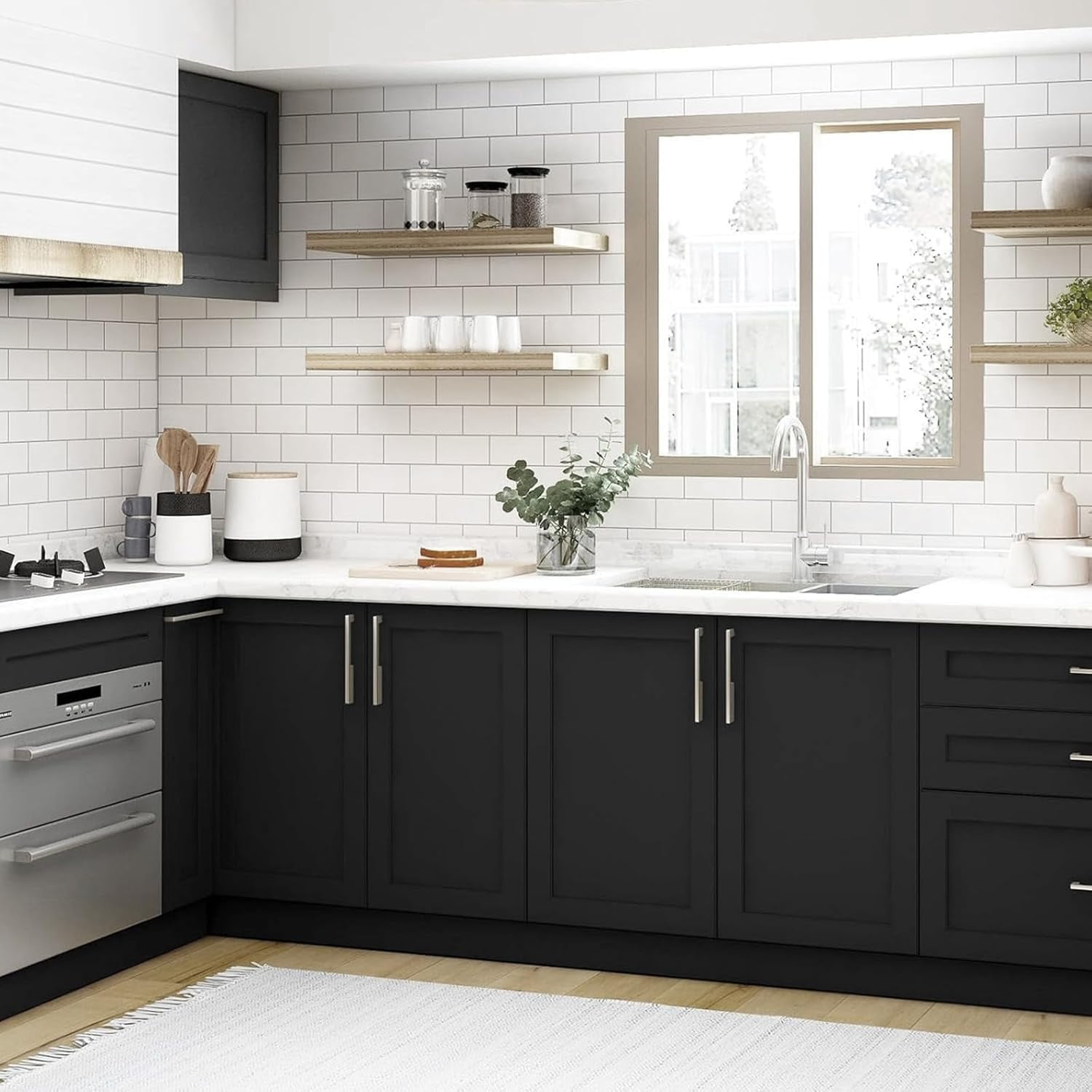 SOON AFTER Black Peel and Stick Wallpaper Solid Black Contact Paper Matte Self Adhesive Waterproof Vinyl Roll for Wall Coverings,Cabinets,Countertops,Bedroom,Kitchen 15.7"x118"