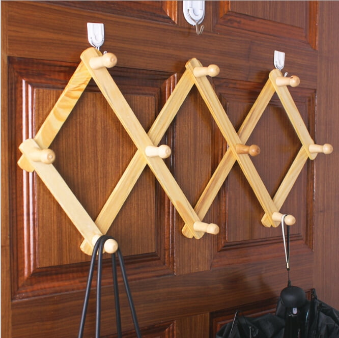 Rustic Pine Wood Board Wall Mounted Coat Hanger Rack 10 Tri-Hooks for Clothes 