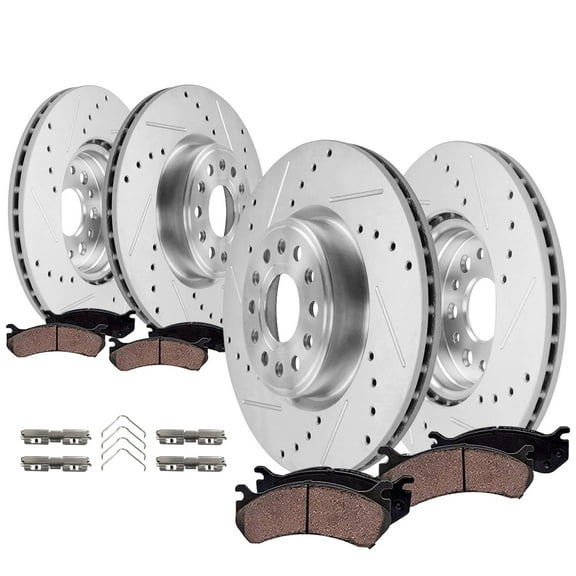 Detroit Axle - Brake Kit for 2019-2025 Ram 1500 Drilled and Slotted Brake Rotors Ceramic Pads