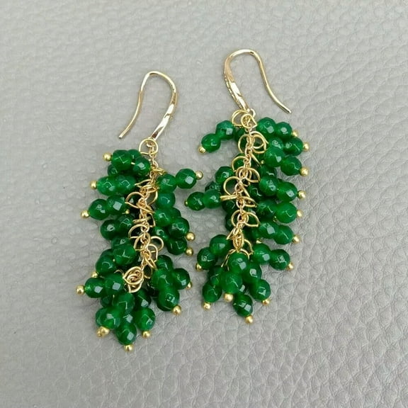 K-KED Green Jade Earrings Long Drop Hook Earrings Delicate Jewelry For Women Wedding Earrings