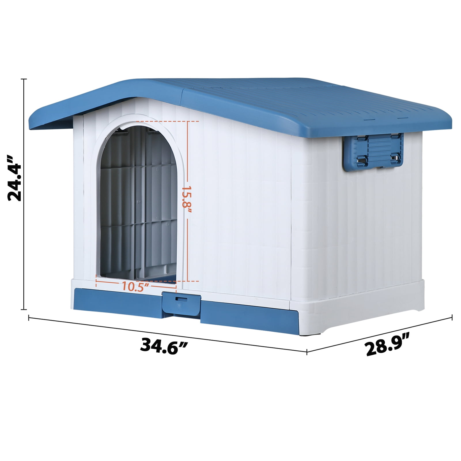 LINJH Plastic Dog House Indoor Outdoor Pet Shelter with Liftable Roof and Bar Window