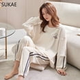 thumbnail image 5 of SUKAE-Conjunto de Pijamas de algodón para Mujer, ropa de dormir informal de manga larga, estilo minimalista, Otoño e Invierno, 5 of 5