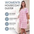 thumbnail image 2 of Casual Nights Women's Snap Front House Dress, Lightweight Short Sleeve Cotton-Poly Knit Duster Robe with Pockets, Mid-Calf, Plaid Light Pink X-Large, 2 of 6