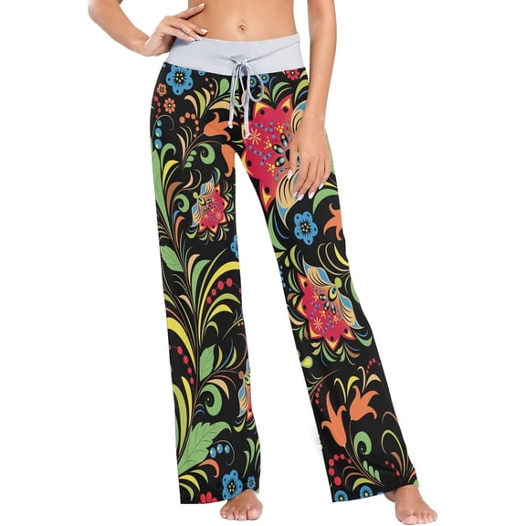 GZHJMY Women's Pajama Pants Russian Flower Print Comfy Stretch Sleepwear Womens Wide Leg Pants Casual Loose Yoga Sweatpants Comfy Lounge Pajama, Medium