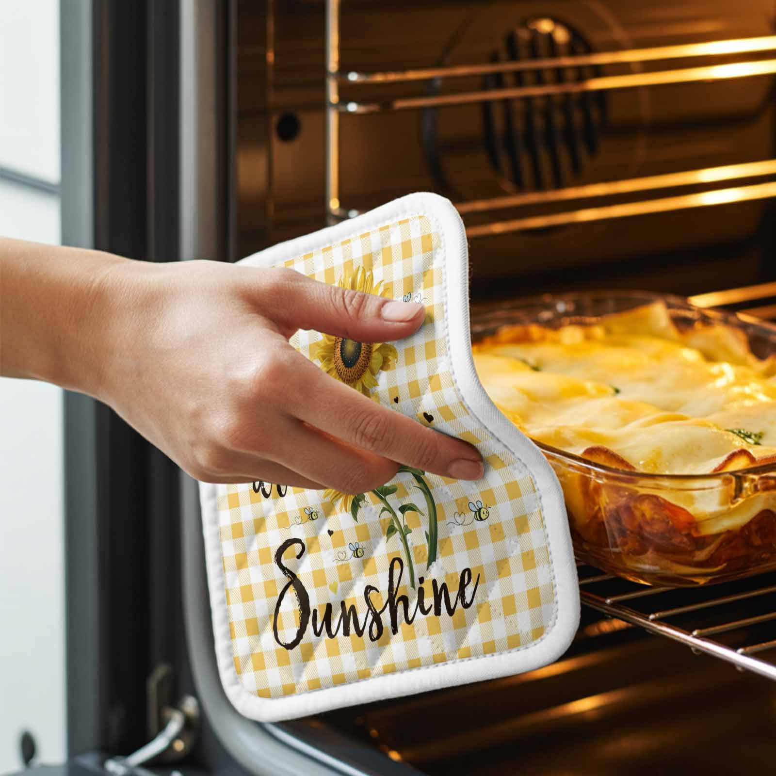 Sunflower Pot Holders for Kitchen Heatproof Potholder, 4 Pack Yellow Plaid Lattice You Are My Sunshine Hot Pads Multipurpose Oven Pads Cloth Potholders Trivet for Cooking and Baking
