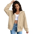 thumbnail image 6 of LEAVINGSUO Hoodies for Women Zip Up Solid Color Hooded Long-sleeved Sweatshirt Cardigan With Pockets Beige M, 6 of 7