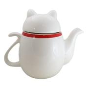 Japanese Maneki Neko Lucky Beckoning Cat Ceramic Tea Pot With Metal Strainer
