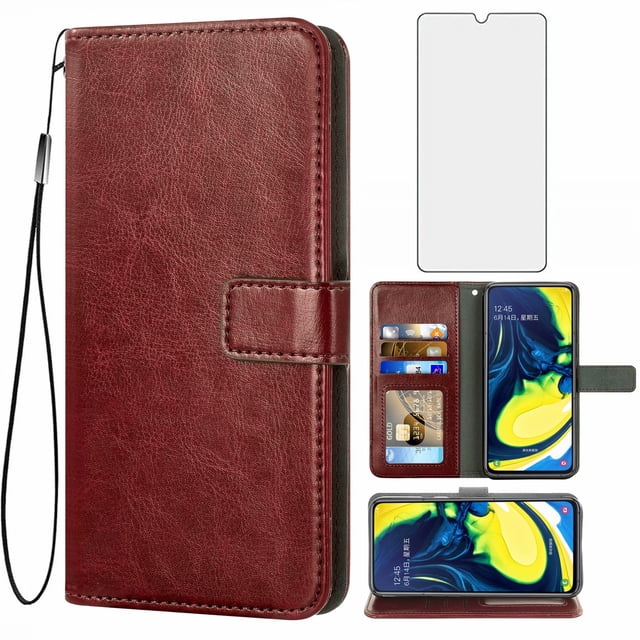 Mobile Phone Cover for Samsung A80-A90, Cover Premium Pu Leather Tpu Flip Cover Magnetic Closure Card Compartment Stand Function Wallet with Lanyard Protective Cover