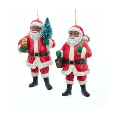 Set of 2 BLACK SANTA CLAUS Christmas Ornaments, by Kurt Adler