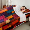 thumbnail image 4 of Manfei Rustic Wood Block Queen Sheets, Geometric Queen Sheet Sets, Multicolor, Black Reversible 4pcs1 Flat Sheet + 1 Fitted Sheet + 2 Pillowcases, 4 of 6