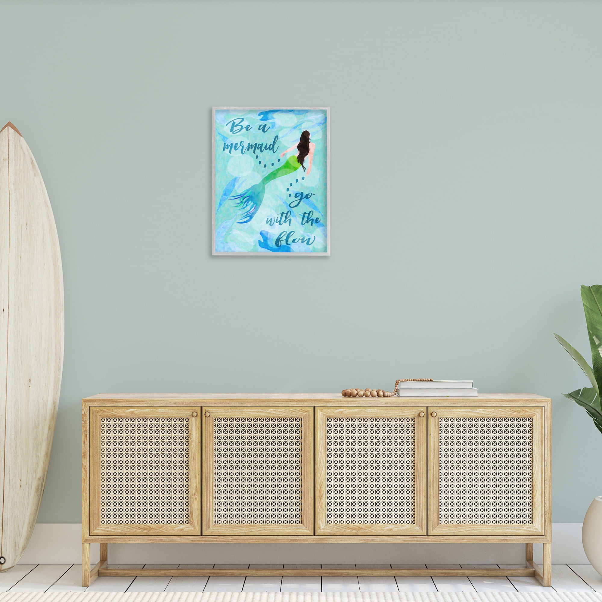 Stupell Industries Go With Flow Mermaid Abstract Painting Gray Framed Art Print Wall Art, 24 x 30