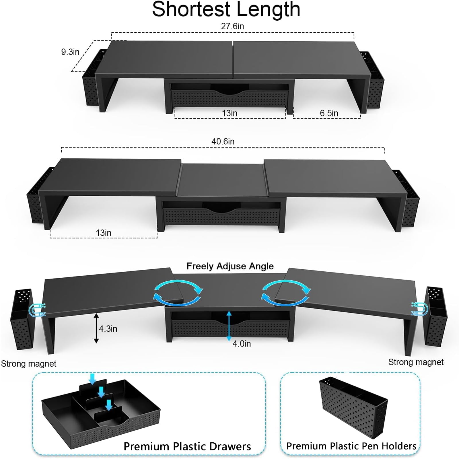 Dual Monitor Stand Riser  Desk Organizer With Drawer And 2 Pen Holders Computer Shelf For Top Of Black