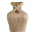 thumbnail image 3 of Tank Top for Women Women Vest Crop Tops Women Halter Tops Strappy Tank Tops Female Knitted Off Shoulder Crop Tops Camisole for Women Khaki One Size, 3 of 6