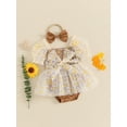 thumbnail image 3 of Bagilaanoe Newborn Baby Girl Summer Rompers Dress Floral Print Short Puff Sleeve Bodysuits + Headband 3M 6M 12M 18M Infant Patchwork A-line Dresses, 3 of 8