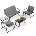 thumbnail image 4 of Asofer 4-Piece Outdoor Patio Furniture Set with Glass Table, Bistro Table and Chairs Set for Poolside, Porch, Lawn, Gray, 4 of 8