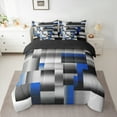 thumbnail image 3 of Manfei Stereoscopic Grid 7-Piece Bedding Comforter Set,Minimalism Geometric Checkered King Bedding Sets,Gray Blue Black Bed Sheets For Girls Boys,Super Cozy Room Decor Reversible, 3 of 9