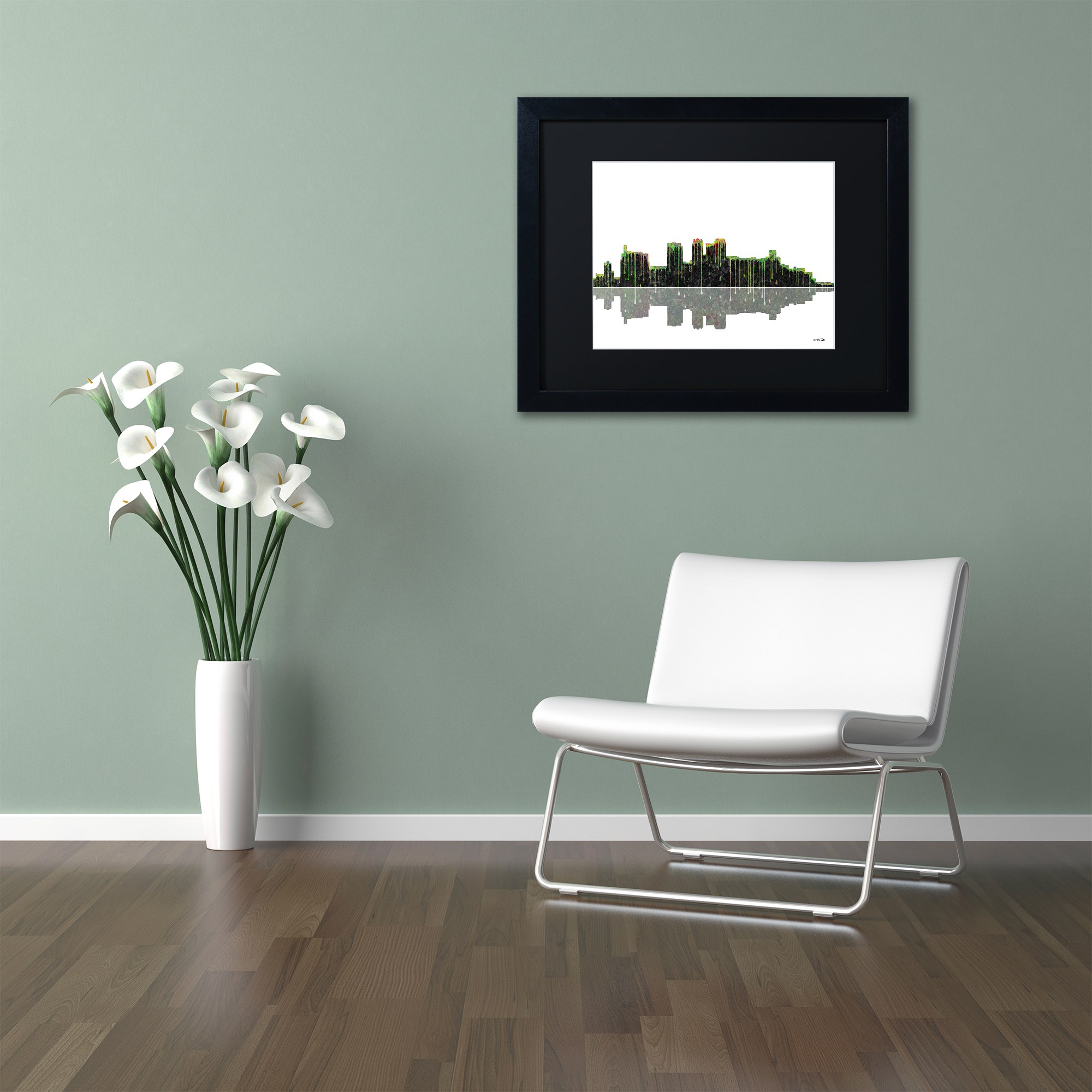 Trademark Fine Art "Birmingham Alabama Skyline II" Canvas Art by Marlene Watson Black Mat, Black Frame