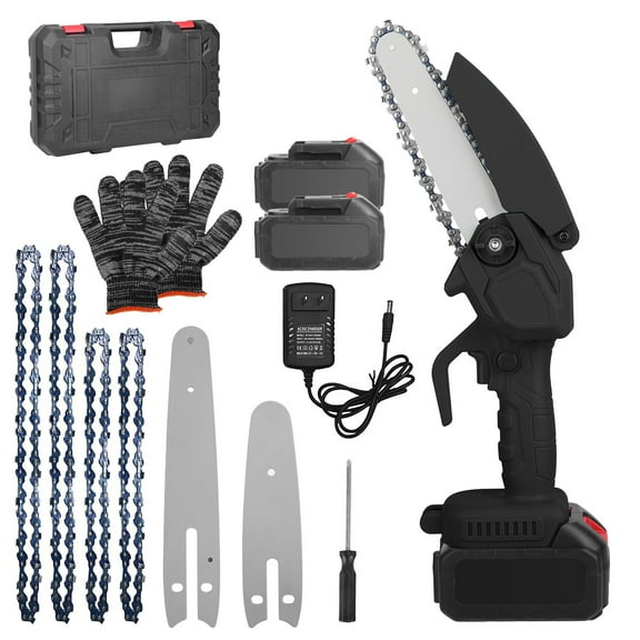 (Black) 1Pc Electric Mini Chainsaw1Pc  Portable Handheld Cordless Small Chain Saw Battery Powered With 2Pcs 2200mAh Rechargeable Batteries 4in Or 6in Chains For Pruning Trees Wood Cutting