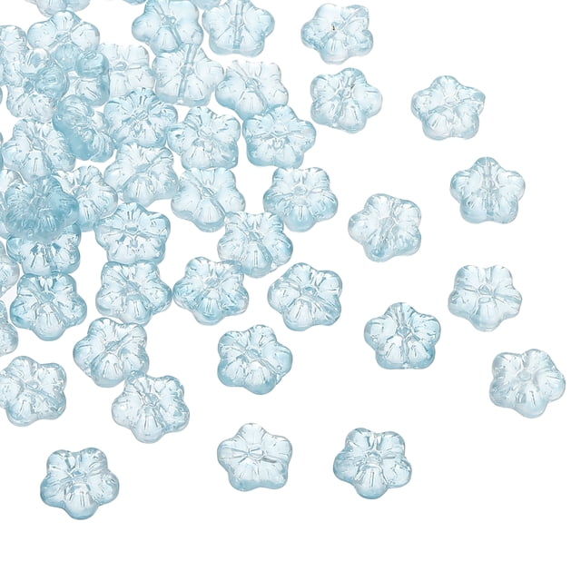 Random Glass Flower Beads Transparent Floral Beads Hibiscus Beads Blue 50Pack