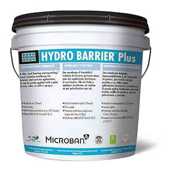 Hydro Barrier Plus Waterproofing - 1 Gallon Liquid Rubber - Seamless Anti-Fracture Membrane for Floors & Walls - Self-Curing, Flexible Waterproof Coating