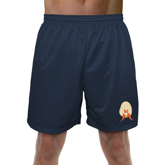 Looney Tunes Yosemite Sam Mens Lined Mesh Shorts, Navy, Medium