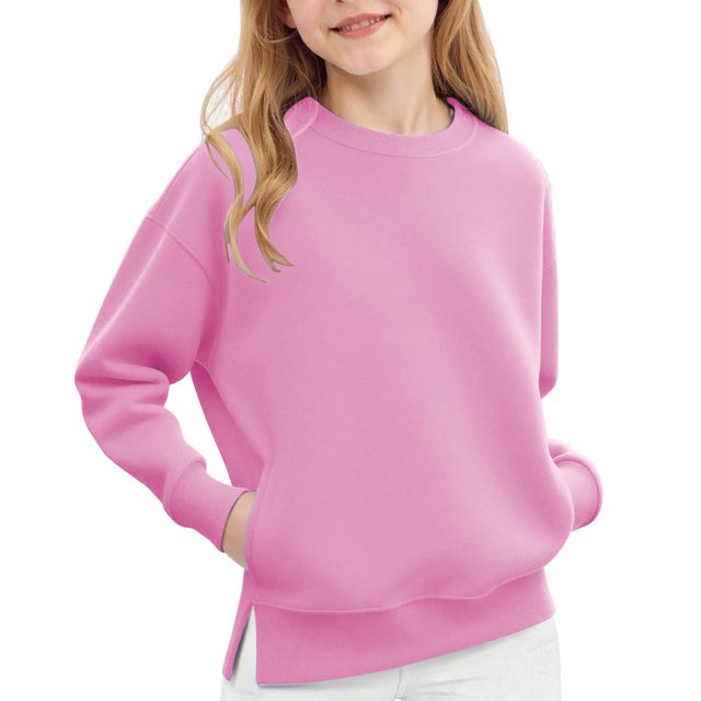 Chandail en Molleton à Manches Longues pour Filles, Col Rond avec Poche, Grande Année