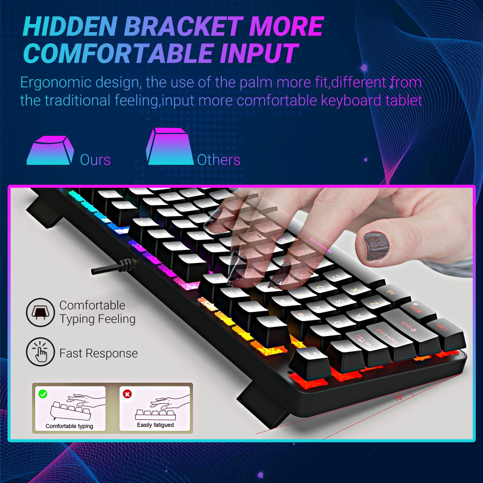 SYGTA K87 Gaming Keyboard, USB-A TKL 87 Keys Hot Swappable Wired Gaming Keyboard for PC Mac,Black