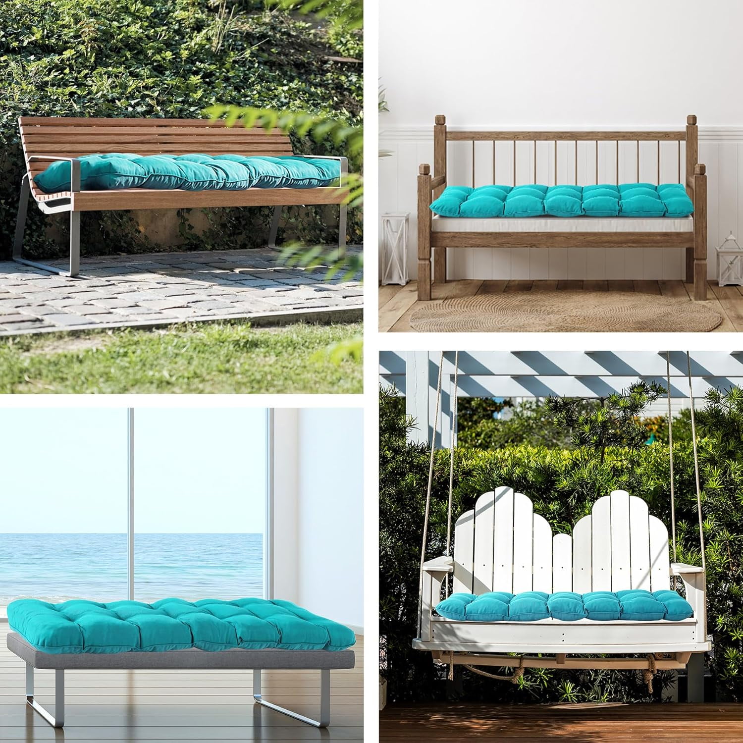 Outdoor Bench Cushion, 48x18x5 Inch, Waterproof Bench Cushion for Outdoor/Indoor Furniture, Tufted Patio Bench Seat Cushion, Fade Resistant Outdoor Cushions for Porch Swing Couch, Teal Blue