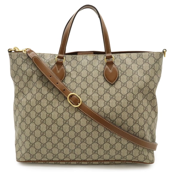 Pre-Owned GUCCI GG Supreme Tote Bag Shoulder Leather Beige Brown 453705
