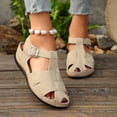 thumbnail image 2 of Fisherman Sandals for Women Splice T-Strap Closed Toe Cutout Slingback Walking Shoes Comfy Soft Sole Summer Wedges Beige Size 8.5, 2 of 8
