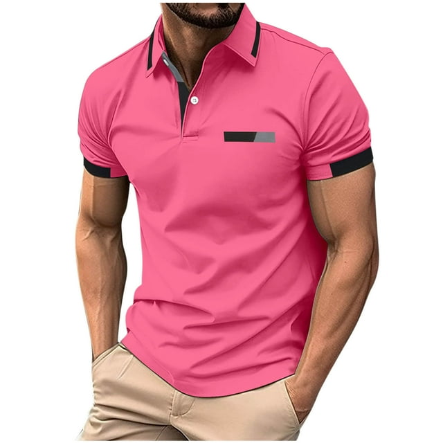 Mens Casual Manga Corta Botón Abajo Camisas Color Botón Cuello de Giro Casual Blusa de Poliéster Moda Superior para Hombres, Verano Diario Y Al Aire Libre