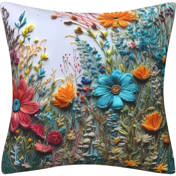 Polyester Floral Pillow Cover - Vibrant Decorative Throw Pillowcase with Hidden Zipper for Couch, Sofa & Bed (45cm x 45cm, Artistic Botanical Pattern, Home Decor Accent)
