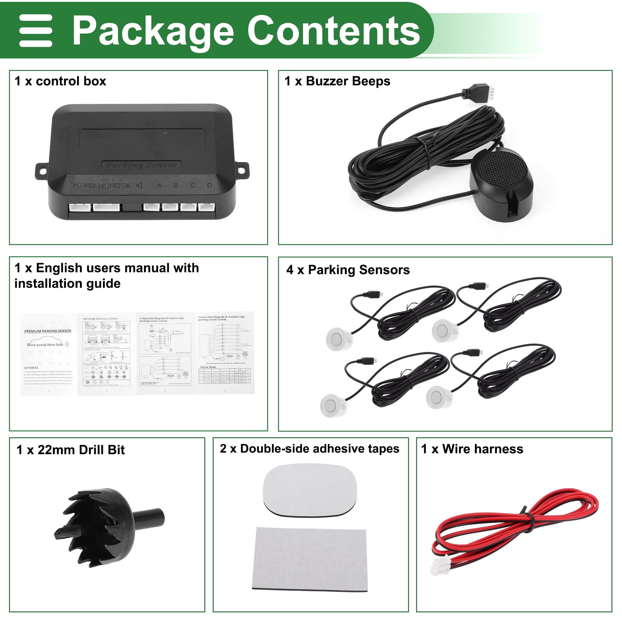 Unique Bargains Auto Vehicle Backup Radar System Sensors Alarm Reminder Silver