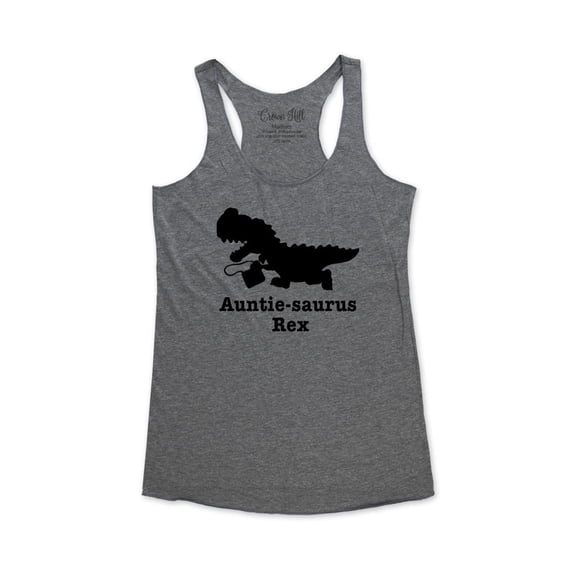 Auntie-Saurus Rex - wallsparks Crown Hill Brand - funny workout Bridal shower party tank top - Soft Tri-Blend Racerback Tank for Women