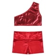 thumbnail image 3 of MSemis Girls Metallic 2Pcs Ballet Dance Outfit Gymnastics Crop Top Shorts Set,Sizes 5-10 Red 7-8, 3 of 5