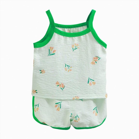 Xyant Toddler Baby Girl Summer Clothes 3 6 12 18 24 Months 2T 3T 4T 5T Girls Outfits 2Pcs Cute Printed Sleeveless Tank Top and Shorts Set (Green,4-5 Years)