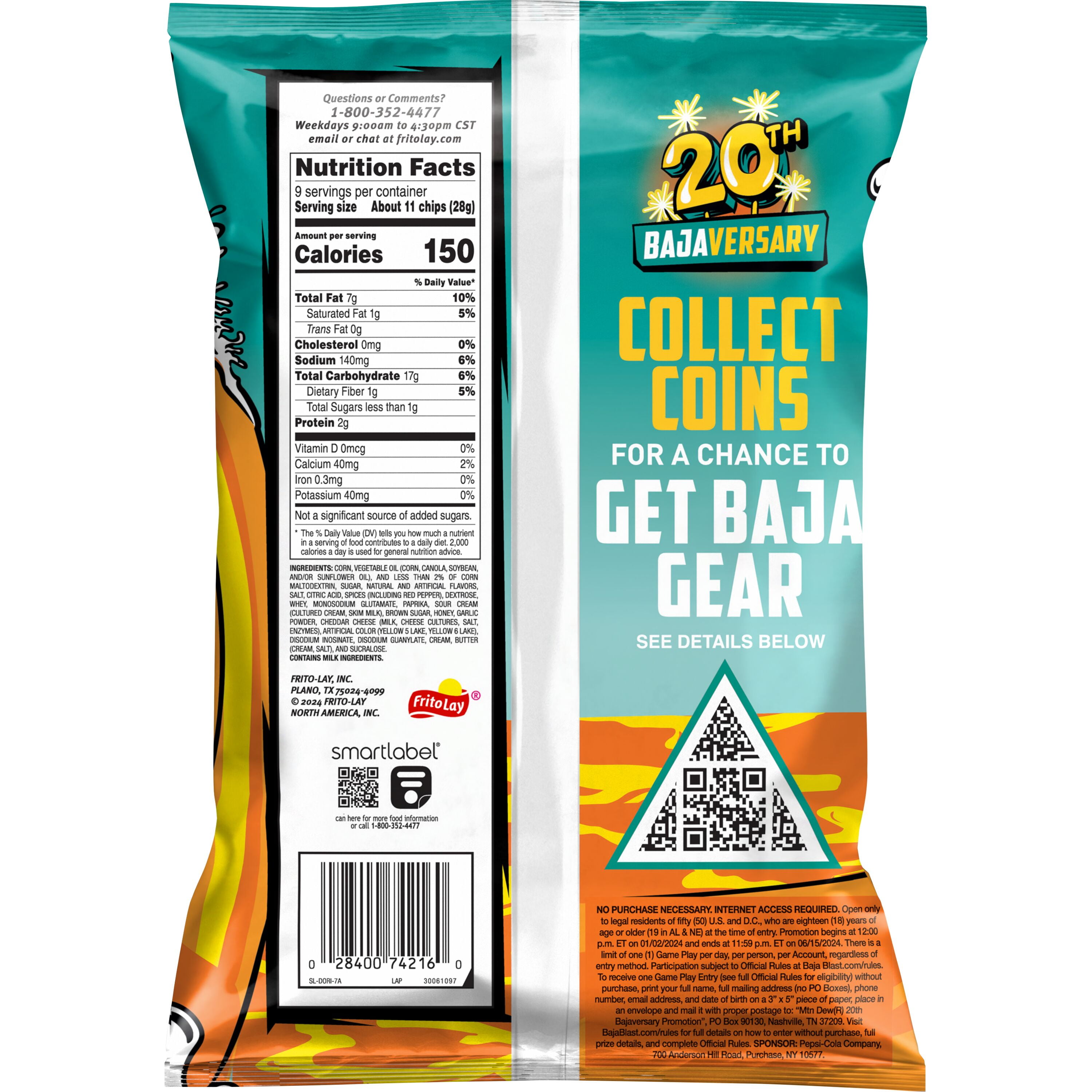 (2 pack) Doritos Baja Fiery Mango Flavored Tortilla Chips, 9 oz Bag