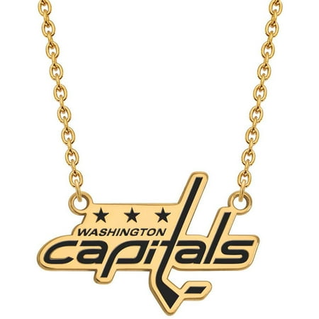 LogoArt Sterling Silver 14 Karat Gold-plated NHL Washington Capitals Large Enameled Pendant with Necklace