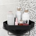 thumbnail image 4 of Estante de Esquina para Baño sin Taladro, 3 Niveles Barra y Ganchos, Organizador Metálico Negro para Almacenamiento y Soporte para Champú, Estante Compacto para Ducha y Toallero, 4 of 9