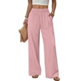 thumbnail image 2 of Women'sm Palazzo Pants Stretchy High Waisted Casual Wide Leg Slacks Summer Beach Lounge Trousers with Pockets Pink S, 2 of 10