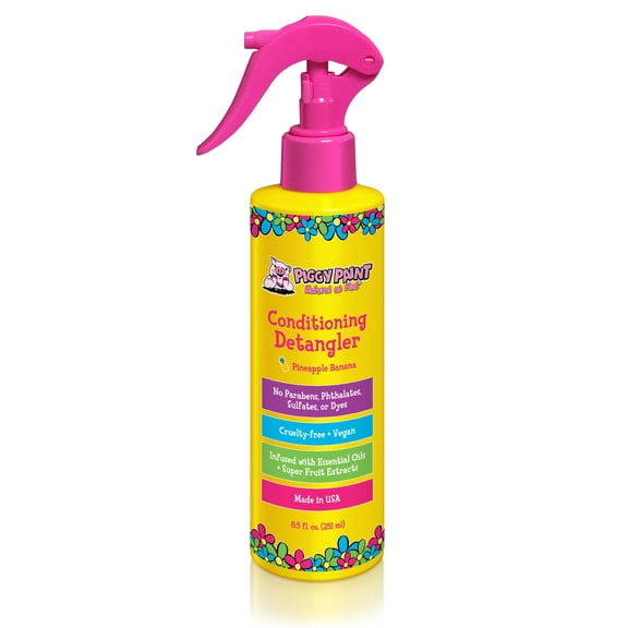 Piggy Paint Kids Conditioning Detangler Spray for Kids, Pineapple Banana Scent, Essential Oils, Super Fruit Extracts, 8.5 fl oz