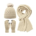 thumbnail image 3 of Winter Beanie Hat Scarf Gloves, Warm Knit Hats Touchscreen Gloves Neck Scarf Set Winter Gifts for Unisex Adult #02 Beige, 3 of 5