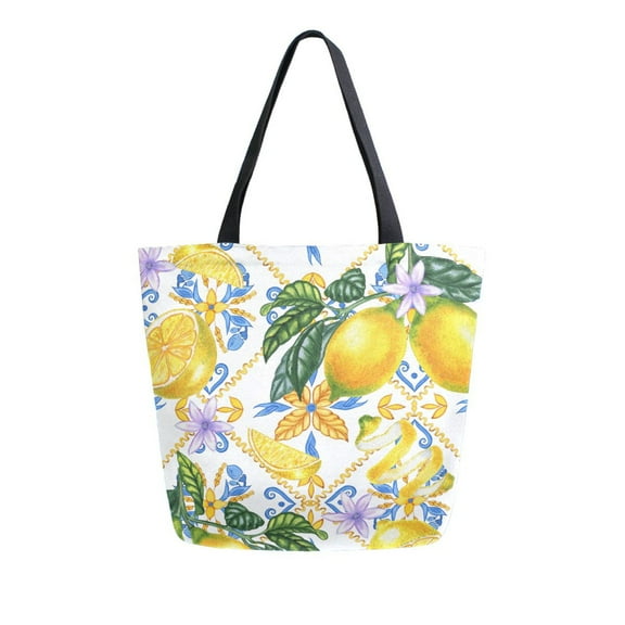 ALAZA Blue Boho and Yellow Lemons Large Shoulder Tote Bag Canvas Handbag for Outdoor Beach