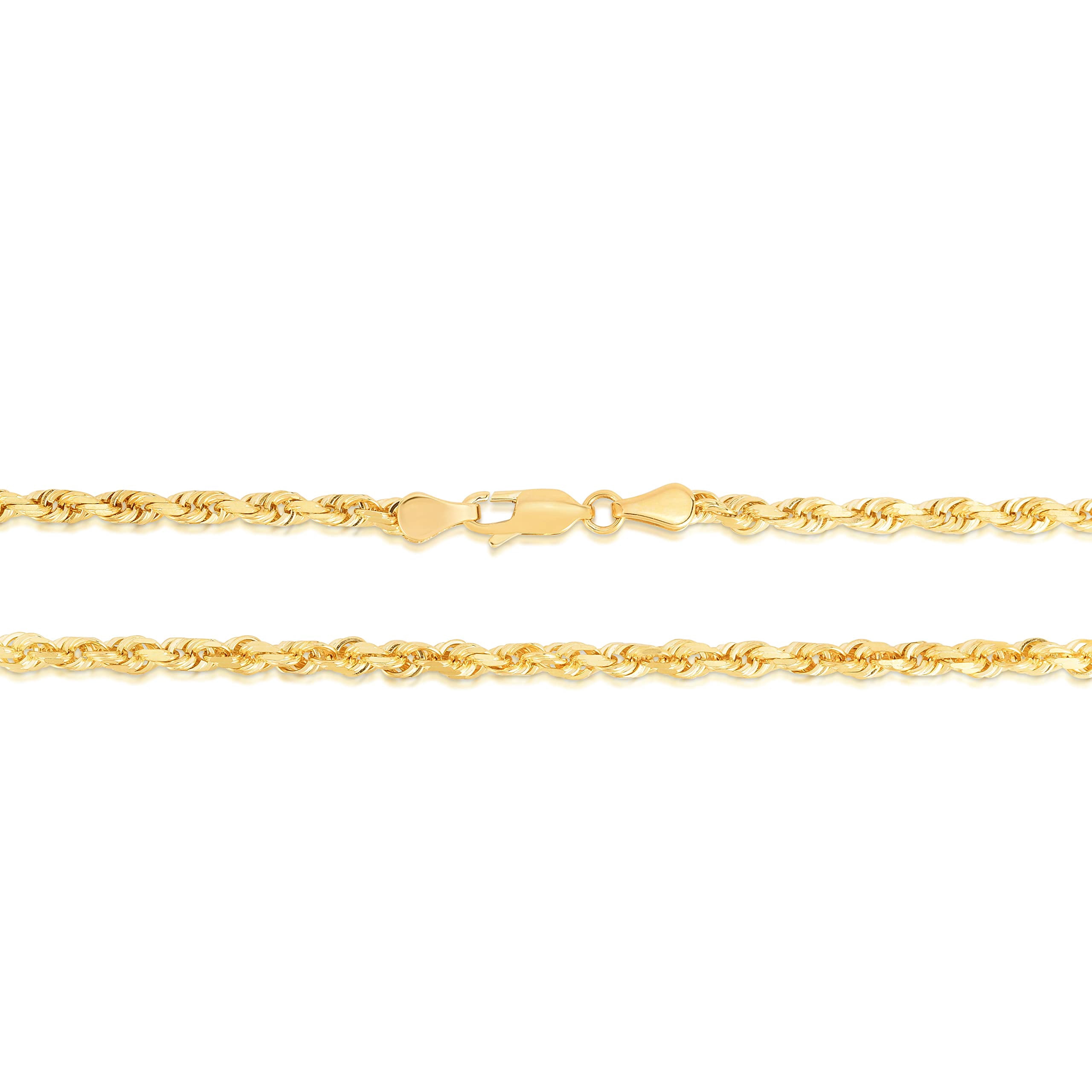Floreo 10k Yellow Gold 3.5mm Solid Rope Chain Diamond Cut Necklace