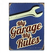 Vintage Parts USA 323946 My Garage My Rules Wrench Wooden Sign