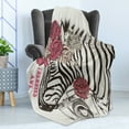 thumbnail image 4 of Camera Soft Flannel Fleece Throw Blanket, Zebra with Floral Head Say Cheese Lettering Exotic Hipster Fashion, Cozy Plush for Indoor and Outdoor Use, 60" x 80", Dark Blue Grey Coconut, by Ambesonne, 4 of 5