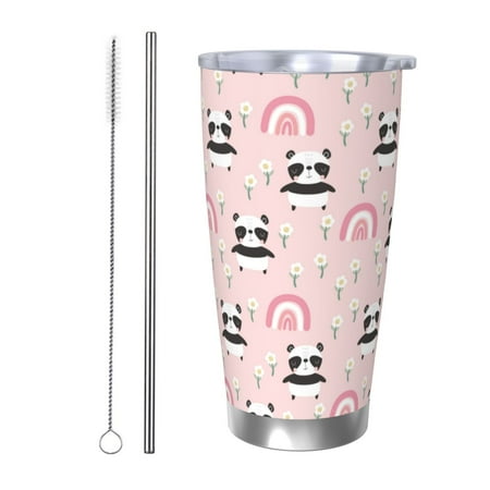 

Qokaie Cute Cartoon Panda Pattern 20 Oz Coffee Car Insulated Coffee Cup With Lid And Straw Stainless Steel Coffee Tumbler For Hot Cold Drinks Travel/Car Coffee Mugs-Straw Two-piece Set