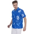 thumbnail image 4 of HAPPY BAY Men's Hawaiian Shirt Fashion Button Down Short Sleeves Holidays Aloha Party Casual Tops Summer Beaches Shirts for Men S Blue Floral, 4 of 6