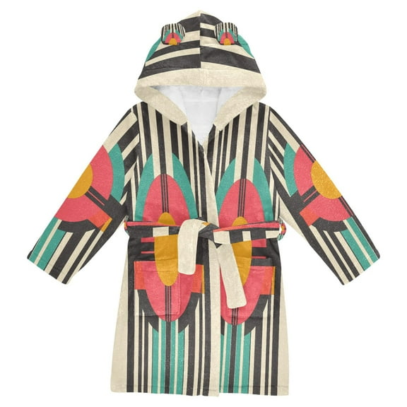 FORMRS Niños Bathrobe Unisex Hooded Robe Soft Plush Pajamas Sleepwear, Size 2-3T, Geometric Circle