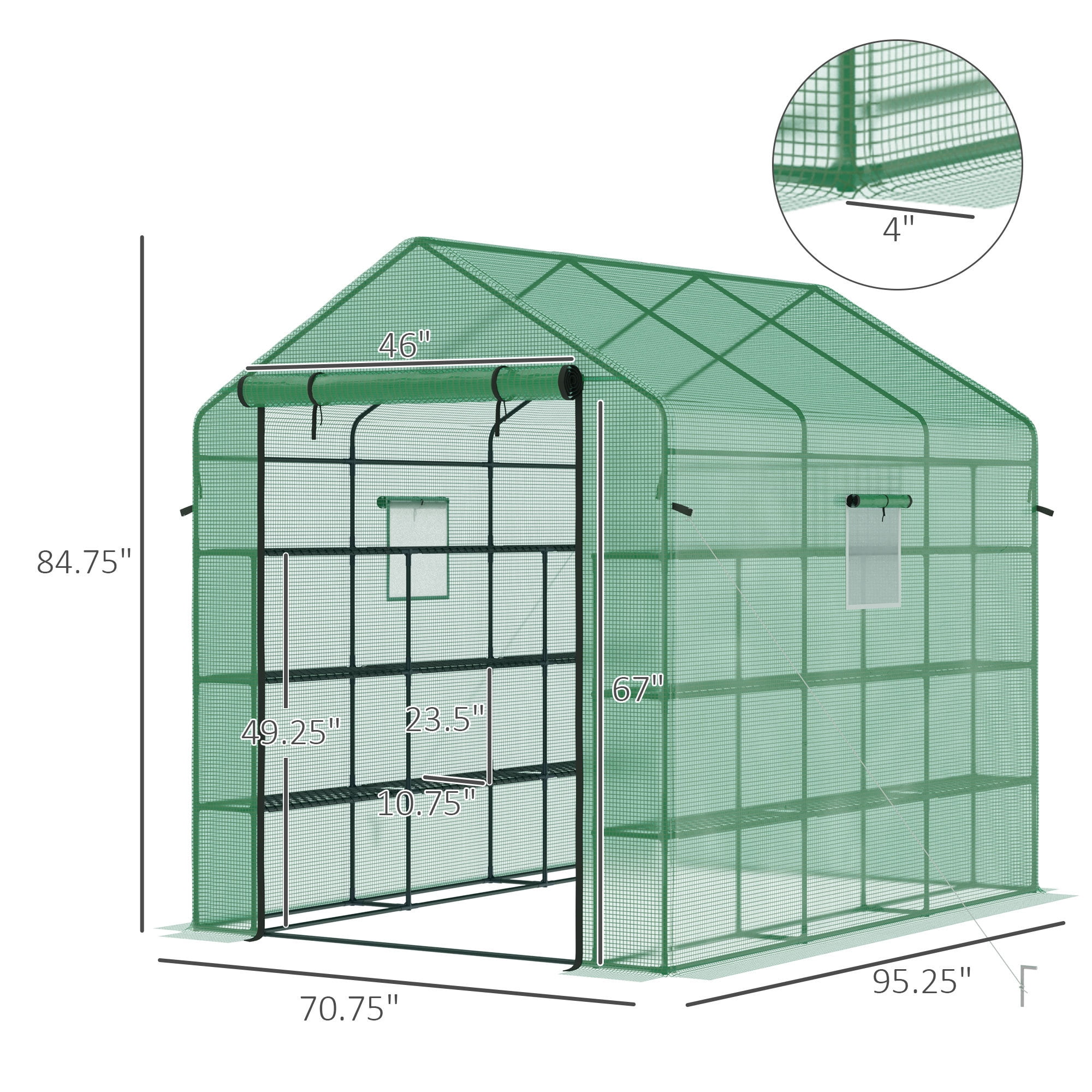 Walk-in Greenhouse with Mesh Door and Windows, 18 Shelf Hot House with Trellis